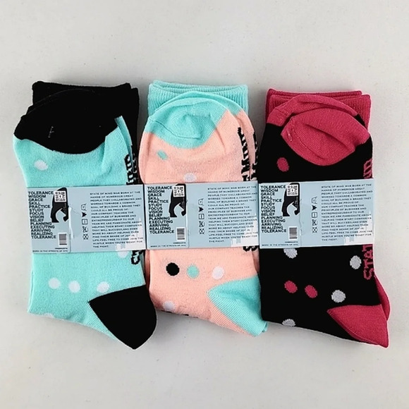 ⭐️3/ $30⭐️ State Of Mind 3 Pairs Unisex Crew Socks Pink Blue Peach - Picture 2 of 5